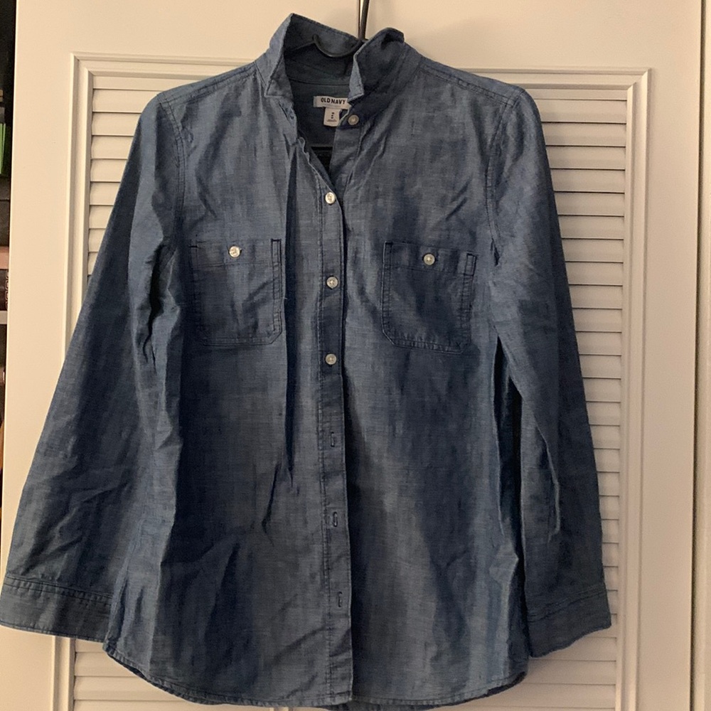 Blue chambray denim button down shirt